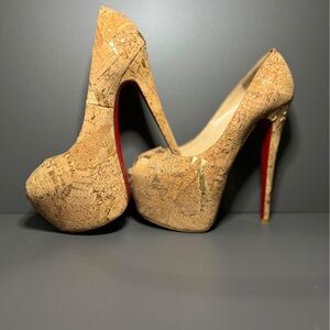 Christian Louboutin Cork Platform Heels with Red Soles